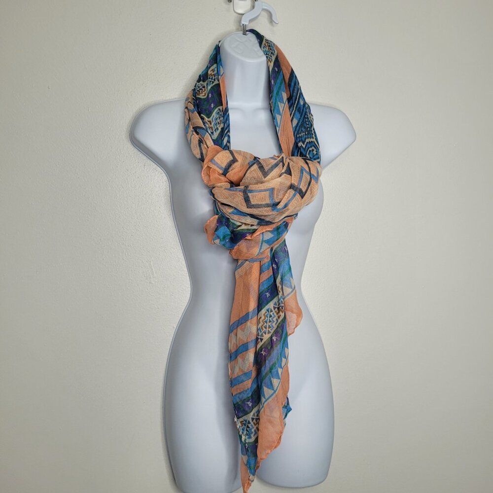 light soho blue orange boho western multiple ways to wear scarf shawl
